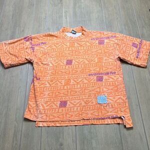 Zero Gravity‎ T-Shirt Mens L Orange Vintage 90s Boxy Fit Retro Tribal Print